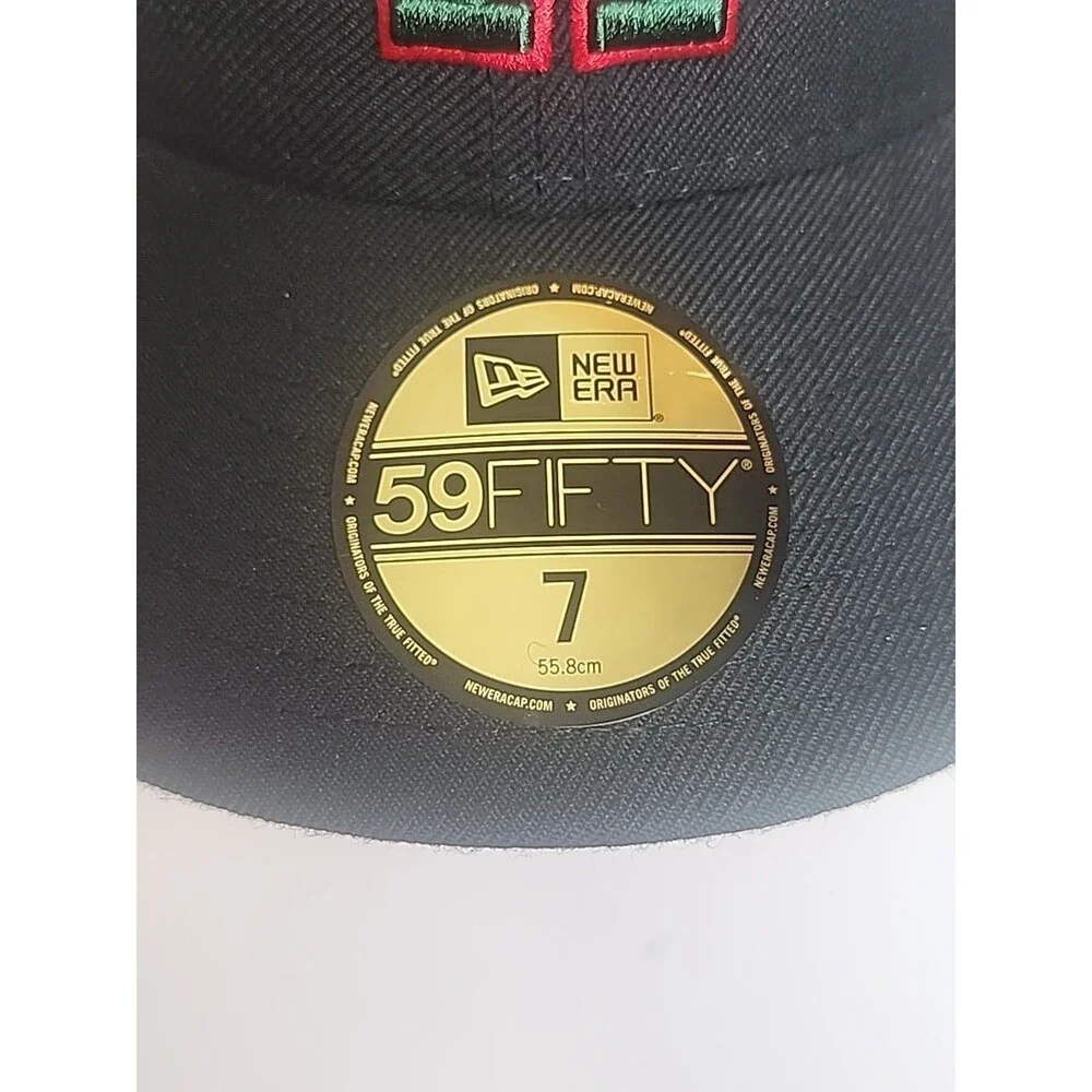 Los Angeles Dodgers New Era 59Fifty Cap Hat Size 7 Black W/ Green & Red Logo MLB